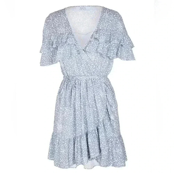Auguste Edie Cascade Dusty Blue Wrap Mini Dress - Picture 6 of 8